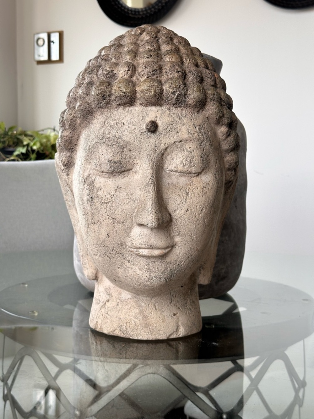 Pier 1 Buddha Head Sculpture - Neutral Stone Finish Home Art